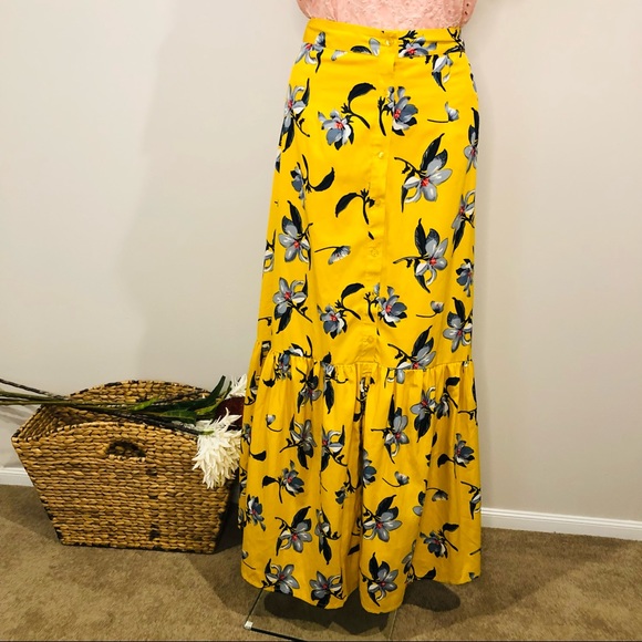 Boohoo Skirts Yellow Floral Maxi Skirt With Buttons 2 Poshmark